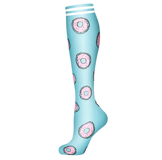 Doughnuts on Blue Compression Socks