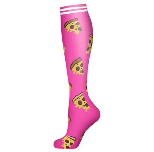 Pizza on Pink Compression Socks