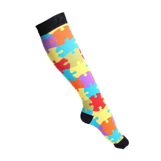 Colourful Puzzle Compression Socks